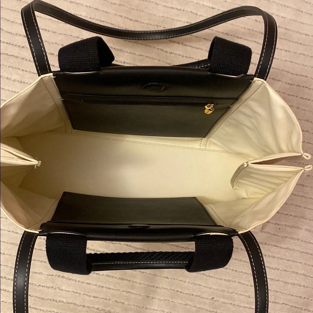 Charles & Keith Cream Canvas Tote with Black Trim